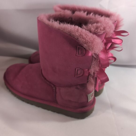 UGG Australia 3280 Boots Cerise Pink Bailey Bow US Women's 5 Mid Calf Sheepskin - Picture 7 of 16